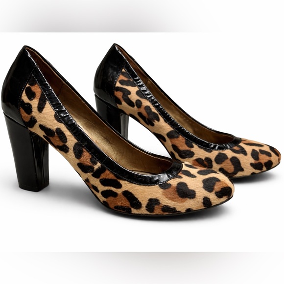 me too Shoes - Me‎ Too Leopard Print Heels Women’s Size 8M Chunky Block Heel Pumps